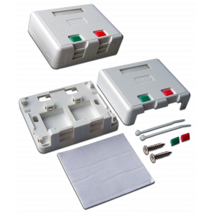 Коробка настенная на 2 кейстоуна, с защитными шторками, белая